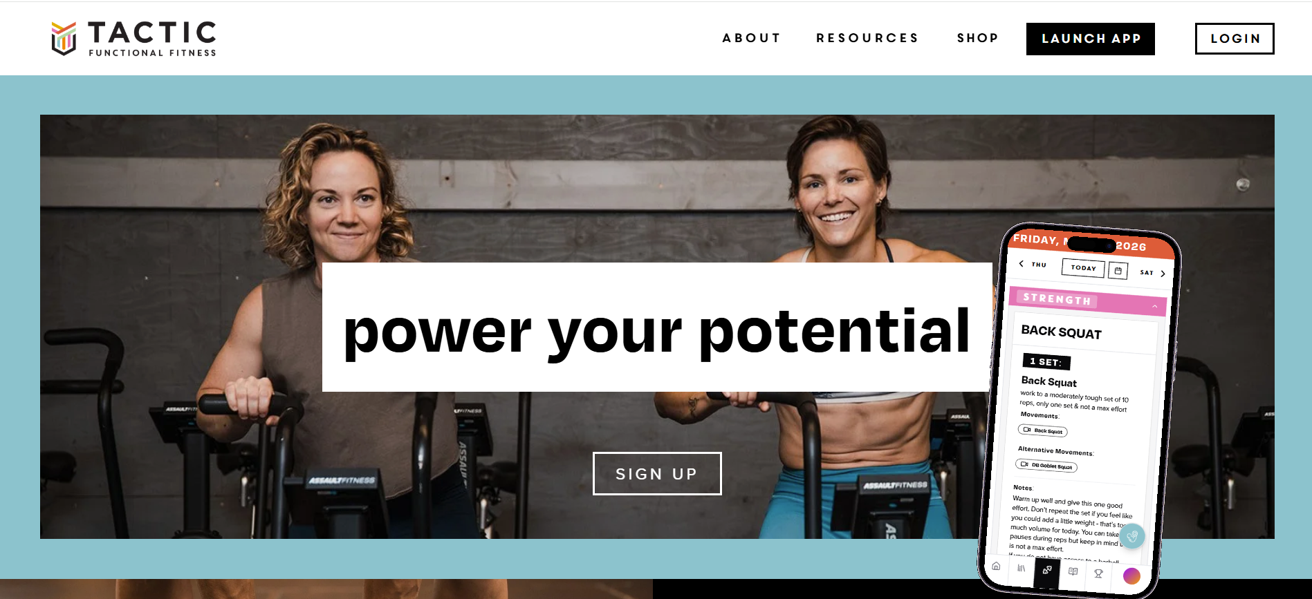 Tactic Fitness marketing site homepage. Power your potential hero with workout imagery
